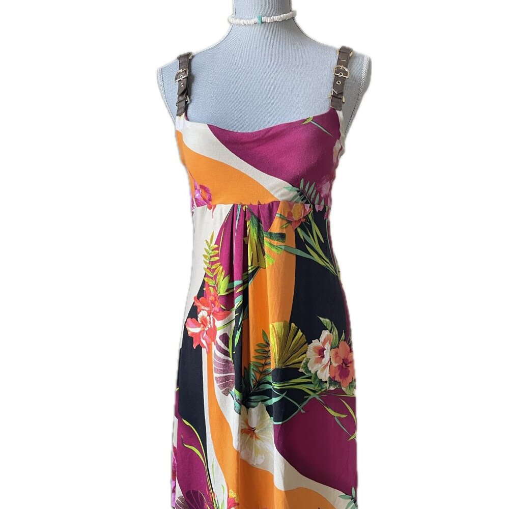 Cache Y2k Tropical Print Dress With Buckle Straps… - image 2
